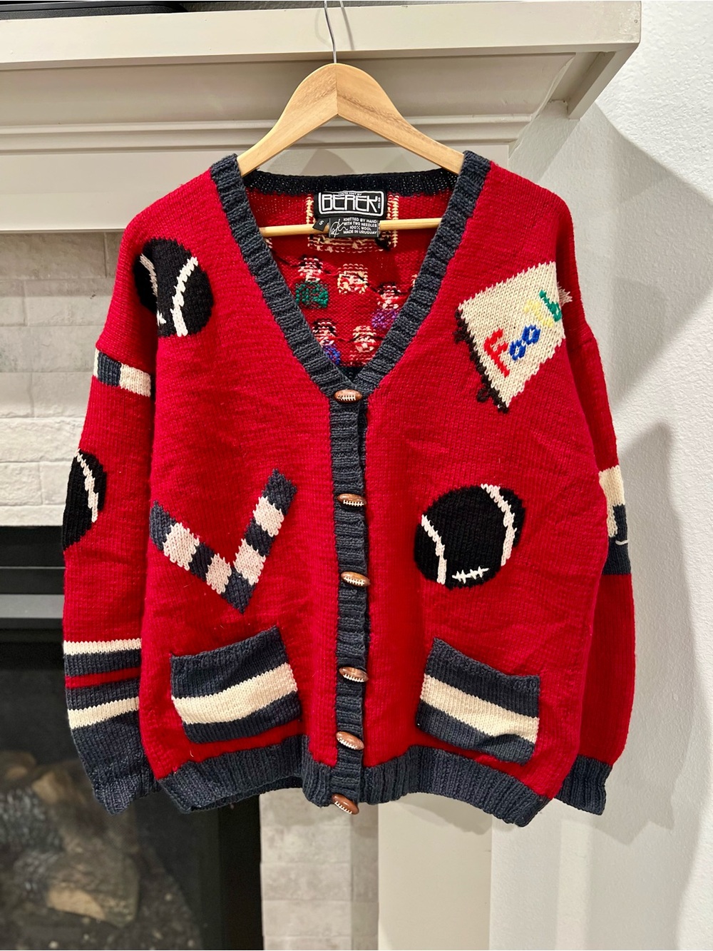 Vintage Berek Football Cheerleader Wool Knit Cardigan Sweater